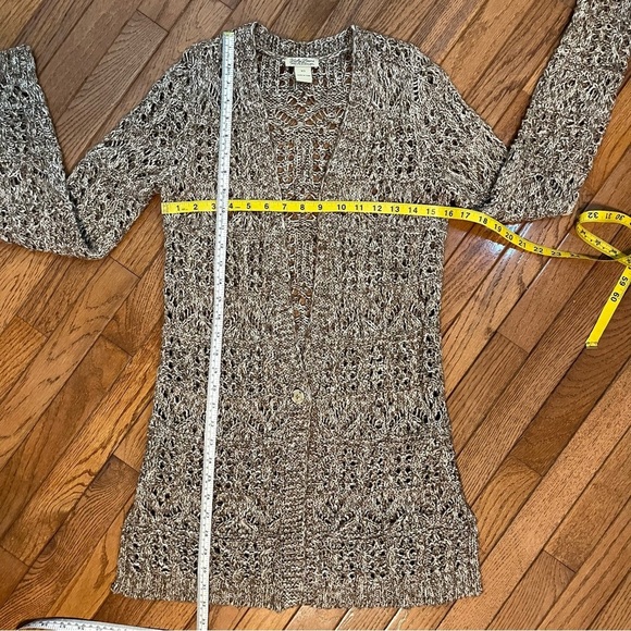 Lucky Brand Women’s Cardigan Sweater Loose Crochet Open Knit Duster XS Tan Brown - Picture 9 of 9